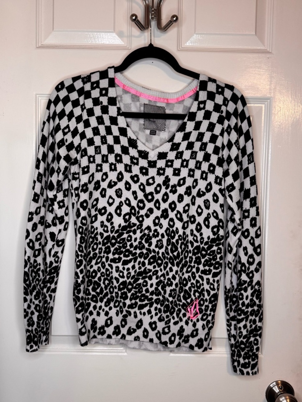 Volcom Black & White Graphic Knit with Pink Trim